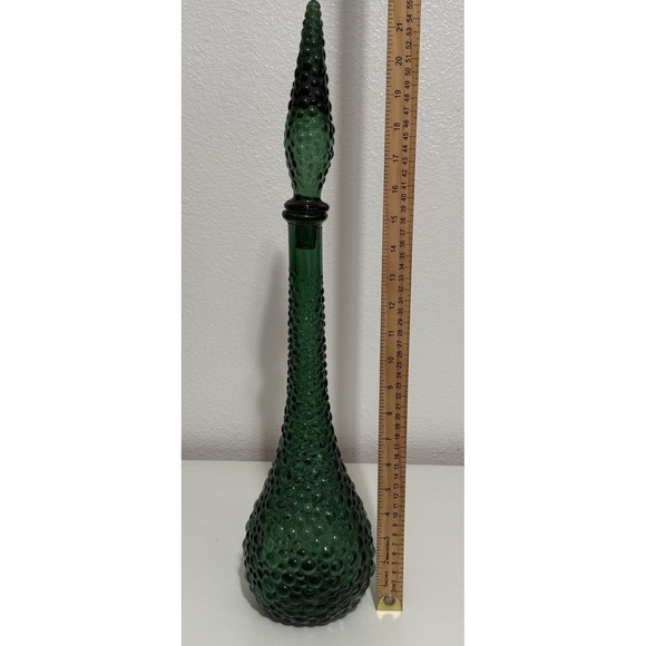Vintage MCM Green Hobnail Glass Decanter Genie Bottle 21" - Picture 9 of 12